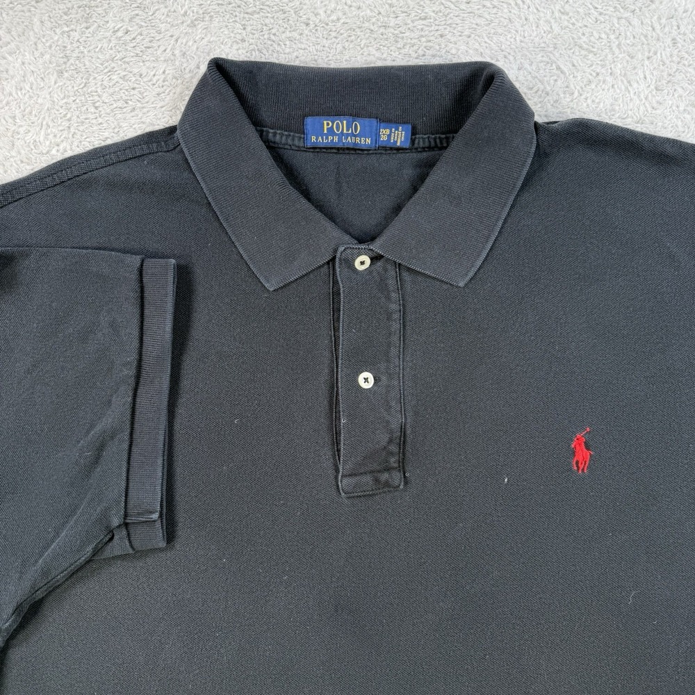 Polo Ralph Lauren Shirt Mens 2XB Black Short Sleeve Red Pony Cotton Collared Top